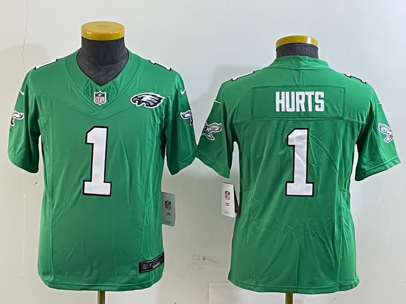 Youth 2025 Philadelphia Eagles #1 Hurts green Nike NFL jersey style 3->youth nfl jersey->Youth Jersey